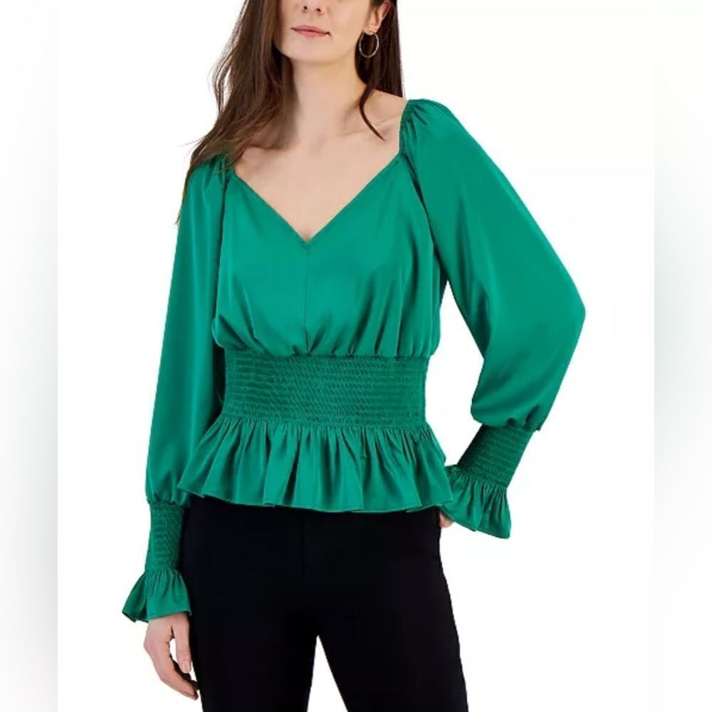 I.N.C. Int’l Concepts V-Neck Smocked Blouse NWOT